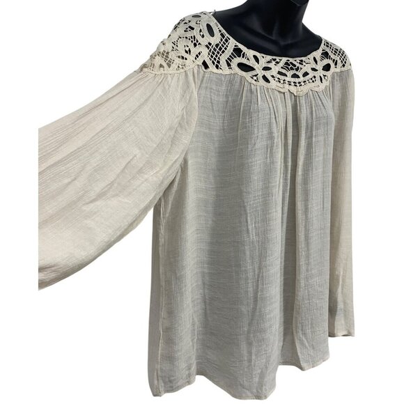 Zac & Rachel Woman Plus Size Tunic Top 2X Crochet Yoke Blouse Beige Blouse New - Picture 7 of 11